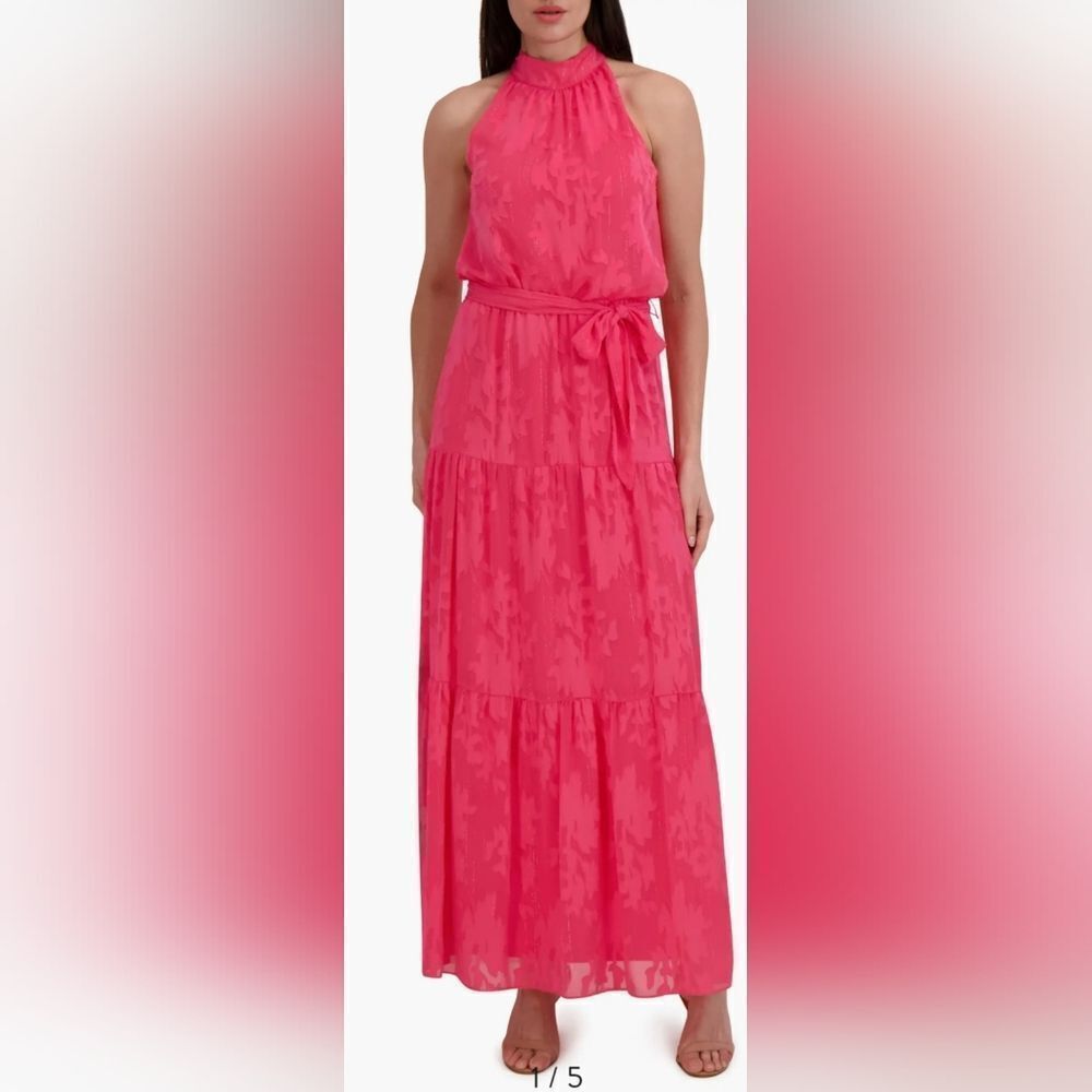 Julia Jordan Sleeveless Tiered Maxi Dress in Hot Coral NWT Size 12